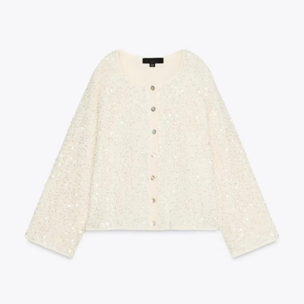 ZARA SEQUIN KNIT CARDIGAN BOAT NECK BUTTON FRONT NWT SIZE L - Picture 5 of 10